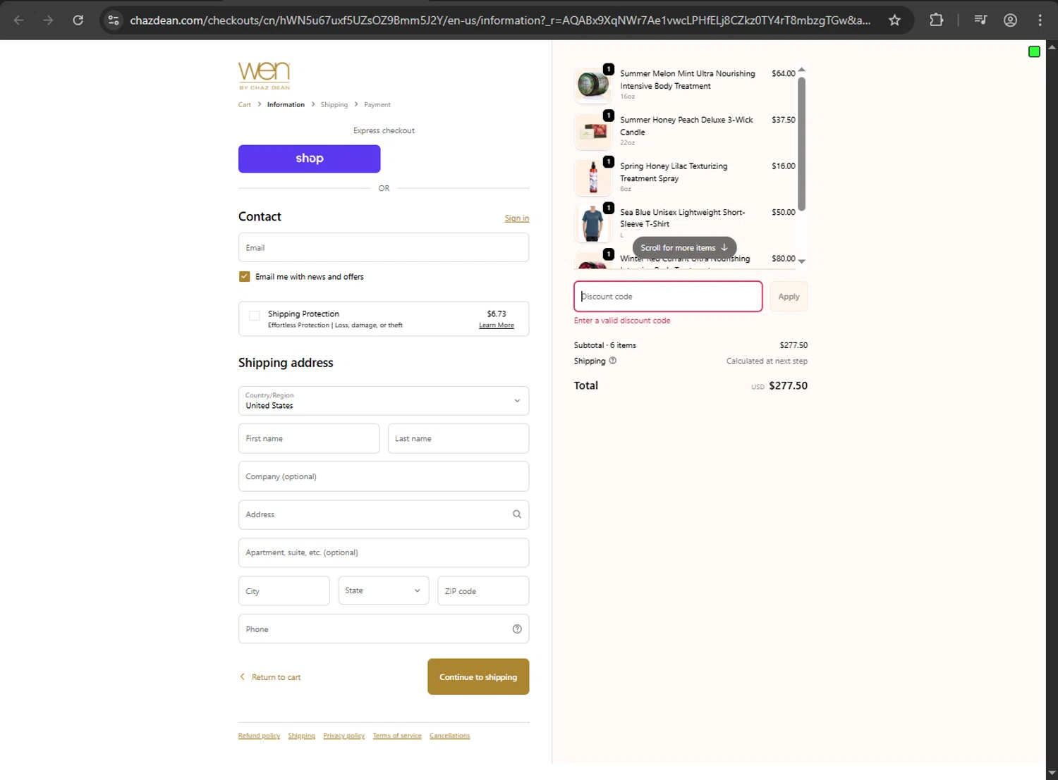 Chaz Dean promo code screenshot showing code WELCOME10 applied at Chaz Dean checkout page. Uploaded by SimplyCodes community member VictoriousDefender1681 on Nov 30, 2025