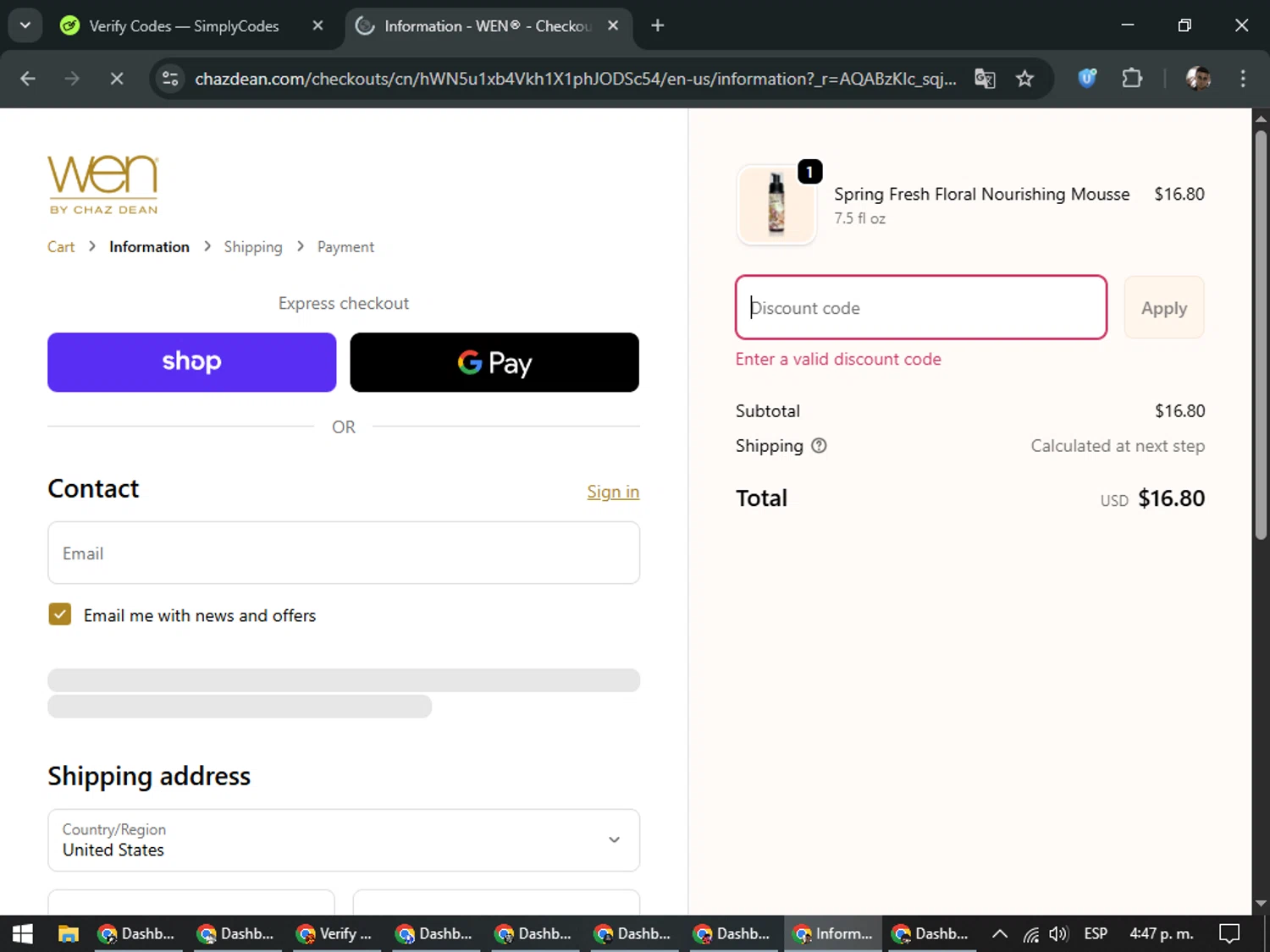 Chaz Dean promo code screenshot showing code GET20OFF applied at Chaz Dean checkout page. Uploaded by SimplyCodes community member DiscountSeeker682 on Nov 30, 2025
