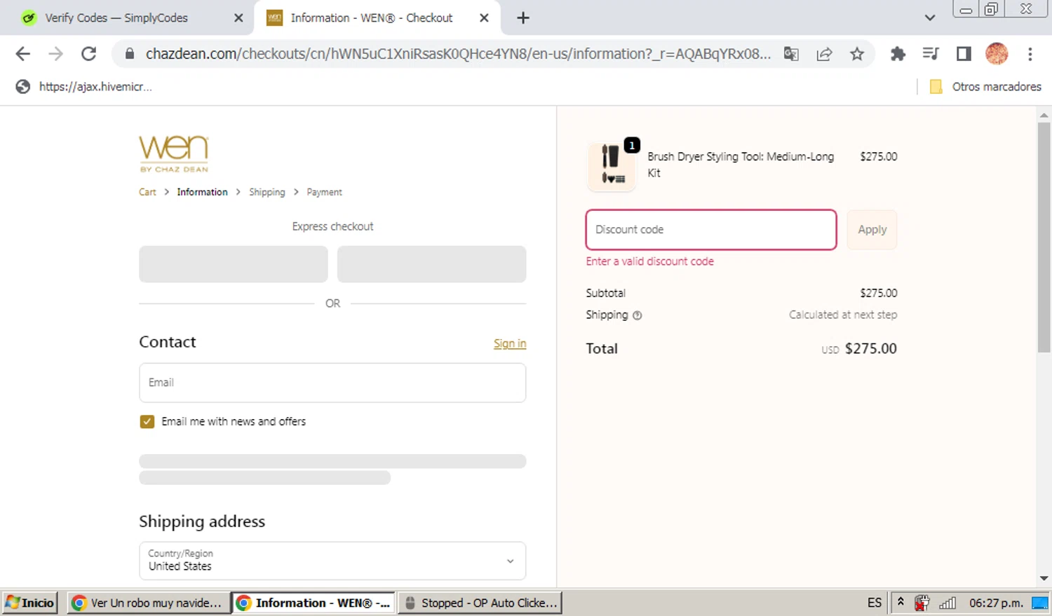 Chaz Dean promo code screenshot showing code GET20OFF applied at Chaz Dean checkout page. Uploaded by SimplyCodes community member hectordiaz on Nov 30, 2025