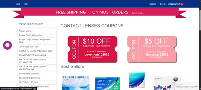 CheapAsContacts checkout page showing CheapAsContacts coupon code box | Screenshot taken by SimplyCodes community member on Jul 23, 2025
