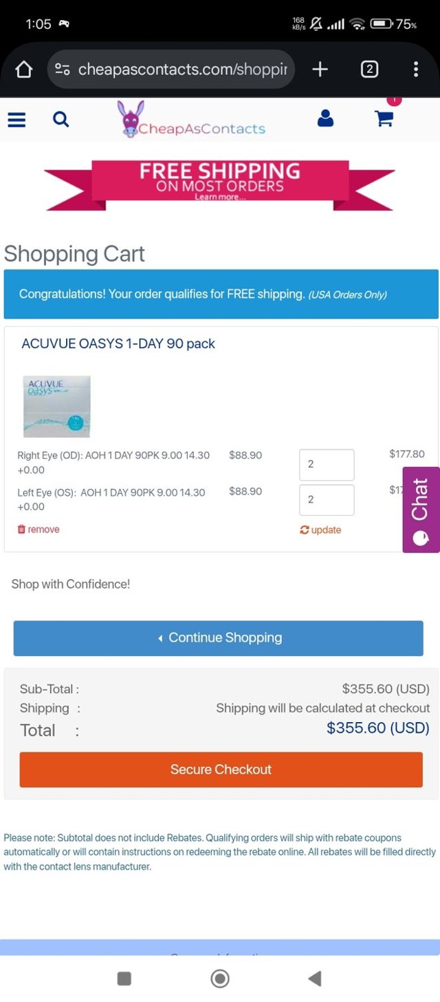 CheapAsContacts checkout page showing CheapAsContacts coupon code box | Screenshot taken by SimplyCodes community member on Jun 21, 2025