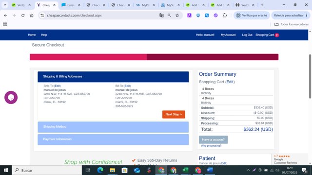 CheapAsContacts checkout page showing CheapAsContacts coupon code box | Screenshot taken by SimplyCodes community member on Jul 1, 2025