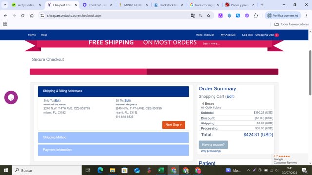 CheapAsContacts checkout page showing CheapAsContacts coupon code box | Screenshot taken by SimplyCodes community member on Jul 30, 2025