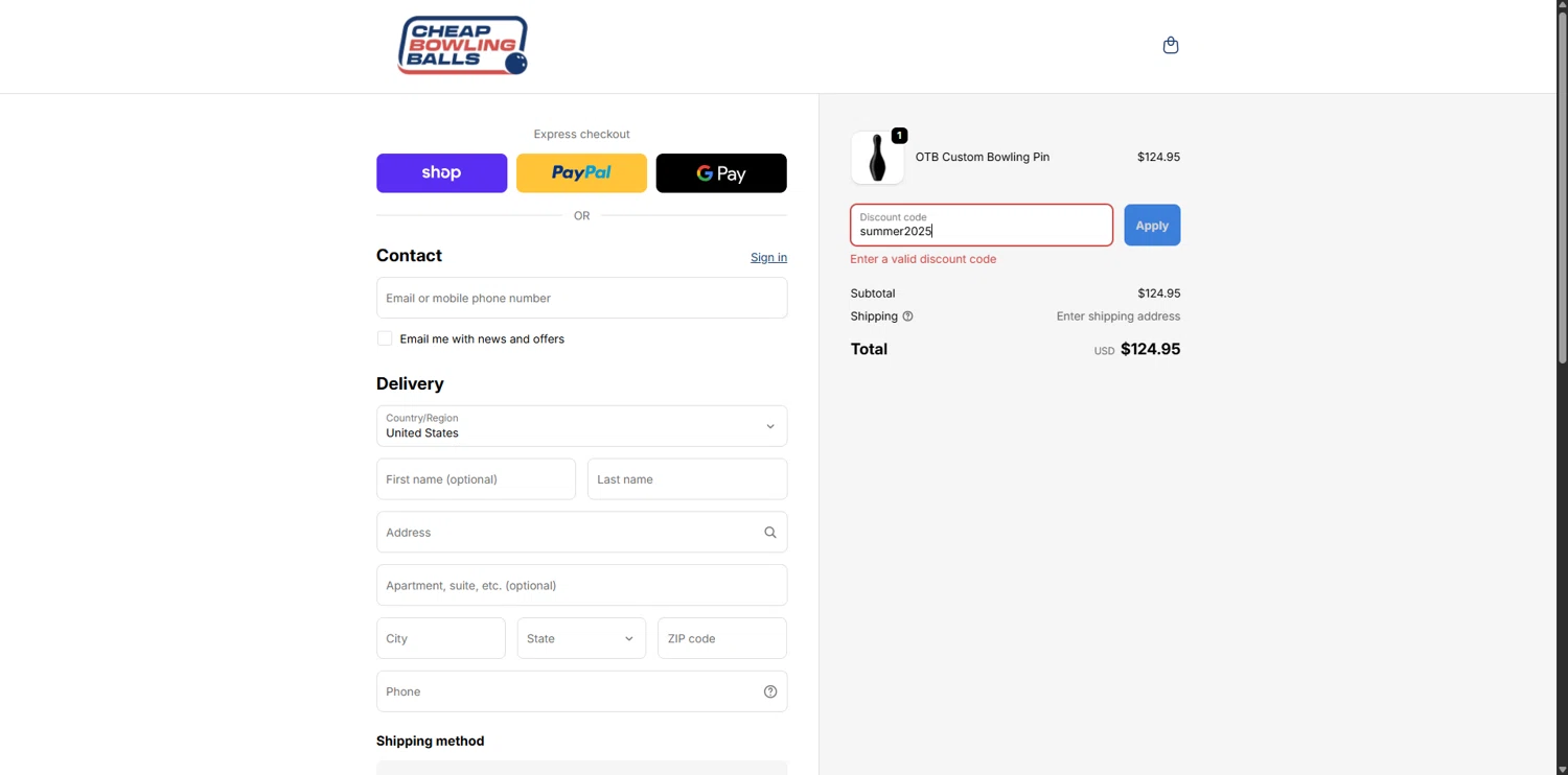 CheapBowlingBalls.com promo code screenshot showing code summer2025 applied at CheapBowlingBalls.com checkout page. Uploaded by SimplyCodes community member TreasureHero9595 on Oct 9, 2025