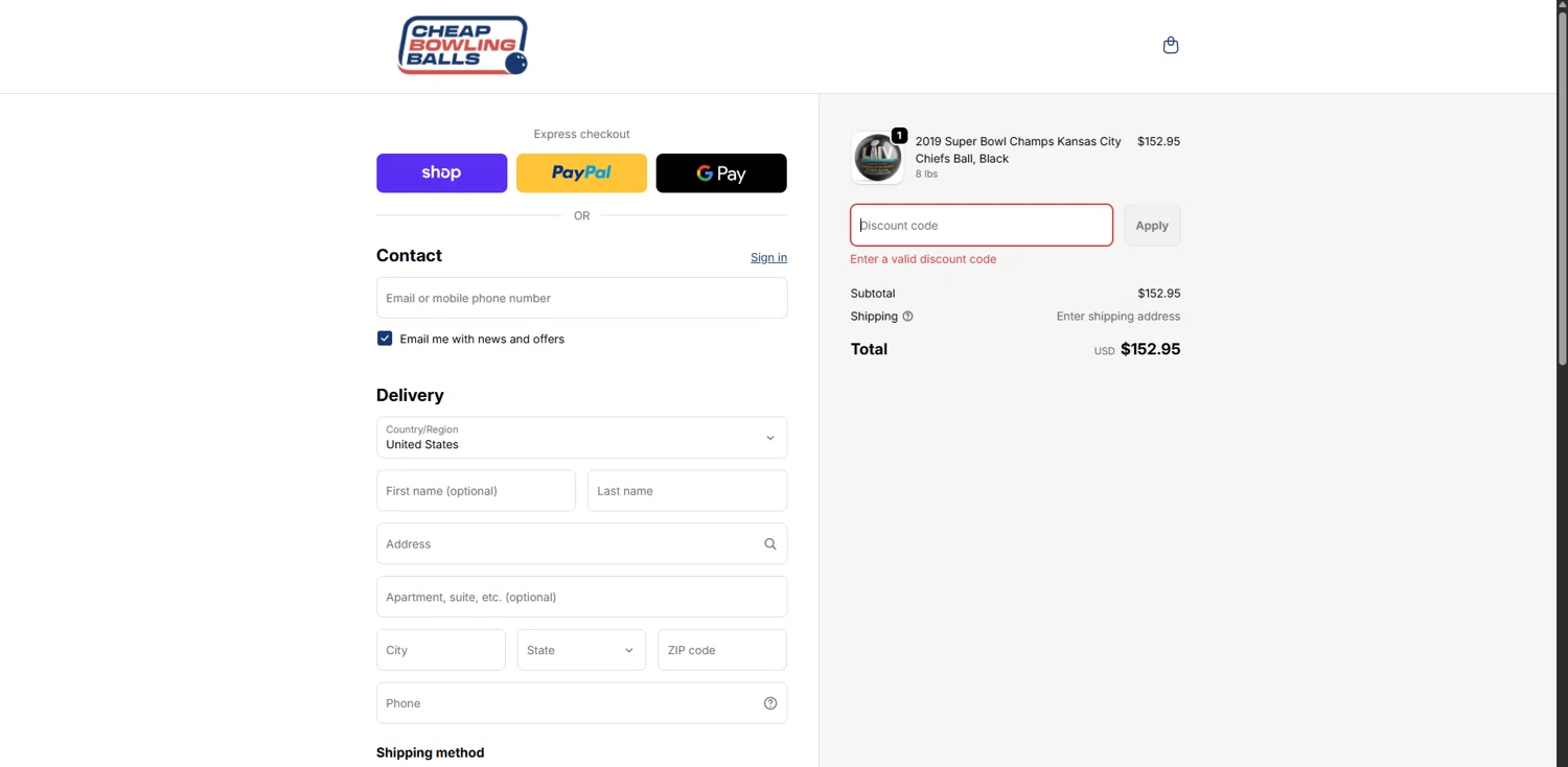 CheapBowlingBalls.com promo code screenshot showing code fall2025 applied at CheapBowlingBalls.com checkout page. Uploaded by SimplyCodes community member VoucherRanger9105 on Dec 2, 2025
