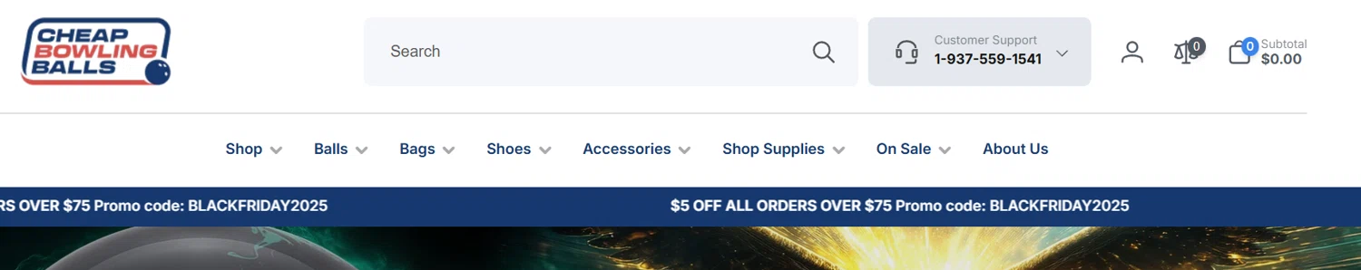 CheapBowlingBalls.com promo code screenshot showing code blackfriday2025 applied at CheapBowlingBalls.com checkout page. Uploaded by SimplyCodes community member juanjose on Nov 30, 2025