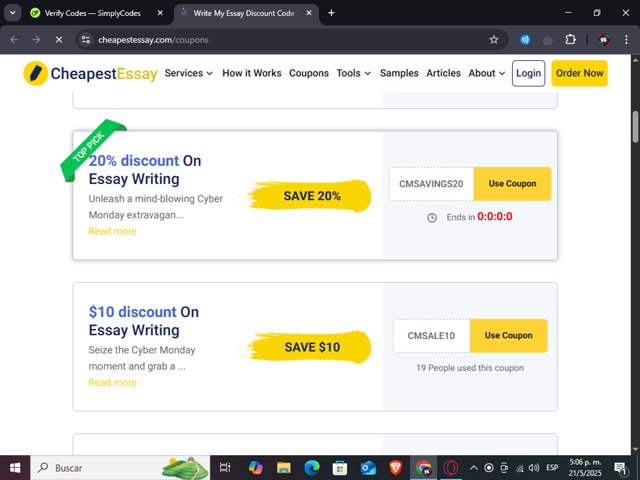 Cheapest Essay checkout page showing Cheapest Essay promo code box | Screenshot taken by SimplyCodes community member on May 21, 2025