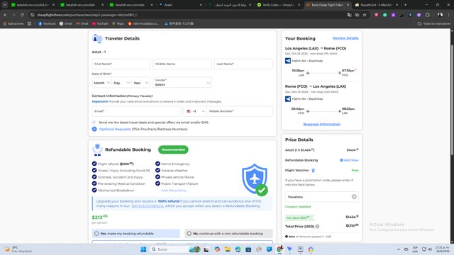Cheapflightsfares checkout page showing Cheapflightsfares promo code box | Screenshot taken by SimplyCodes community member on Aug 19, 2025