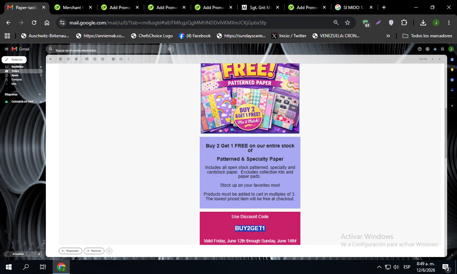Cheap Scrapbook Stuff promo code screenshot showing code BUY2GET1 applied at Cheap Scrapbook Stuff checkout page. Uploaded by SimplyCodes community member Codehunter on Jun 12, 2026