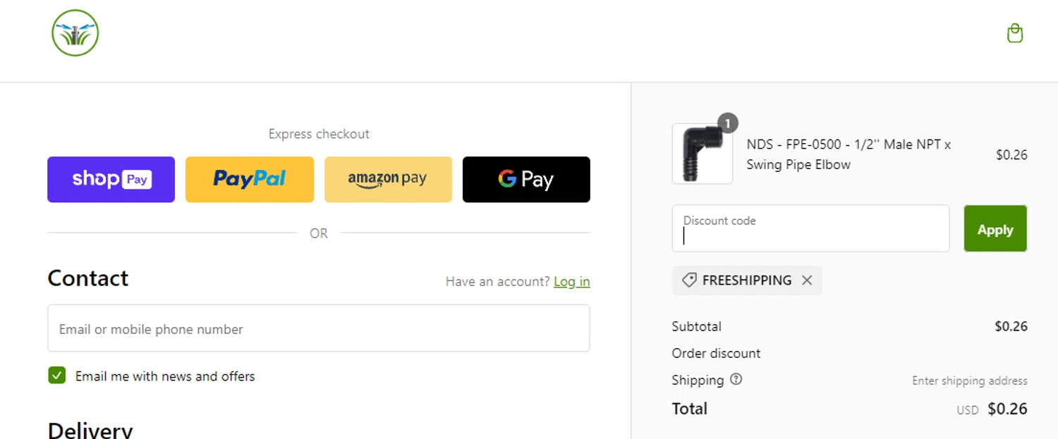 Cheap Sprinklers checkout page showing Cheap Sprinklers discount code box | Screenshot taken by SimplyCodes community member on Nov 11, 2023