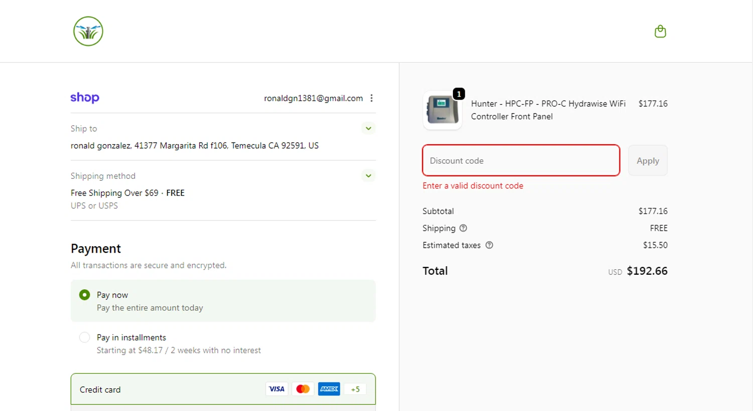 Cheap Sprinklers discount code screenshot showing code FREESHIPPING applied at Cheap Sprinklers checkout page. Uploaded by SimplyCodes community member Yuskeilyn20 on Feb 7, 2026