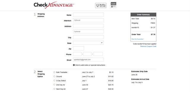 Check Advantage checkout page showing Check Advantage coupon code box | Screenshot taken by SimplyCodes community member on Jun 22, 2025