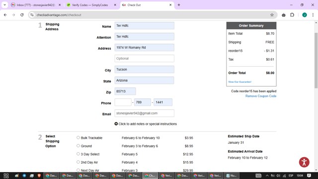 Check Advantage checkout page showing Check Advantage coupon code box | Screenshot taken by SimplyCodes community member on Jan 28, 2025