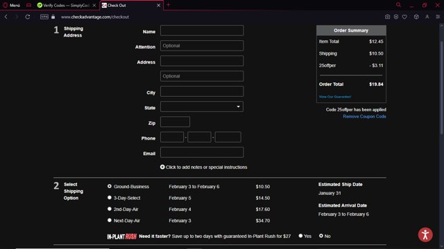 Check Advantage checkout page showing Check Advantage coupon code box | Screenshot taken by SimplyCodes community member on Jan 28, 2025