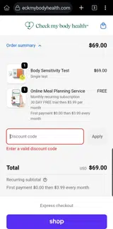 BYEBLOAT15 coupon verification screenshot
