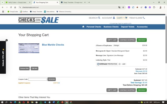 Checks on Sale checkout page showing Checks on Sale coupon code box | Screenshot taken by SimplyCodes community member on Jun 24, 2025