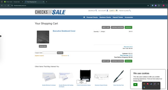 Checks on Sale checkout page showing Checks on Sale coupon code box | Screenshot taken by SimplyCodes community member on Jun 10, 2025
