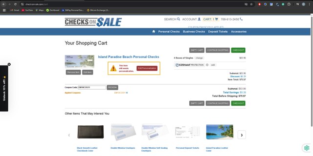 Checks on Sale checkout page showing Checks on Sale coupon code box | Screenshot taken by SimplyCodes community member on Jun 24, 2025