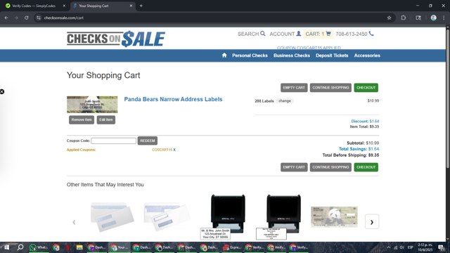 Checks on Sale checkout page showing Checks on Sale coupon code box | Screenshot taken by SimplyCodes community member on Jun 10, 2025