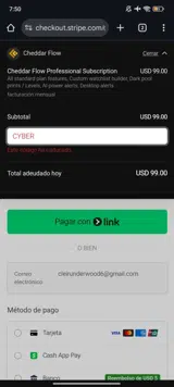 CYBER coupon verification screenshot