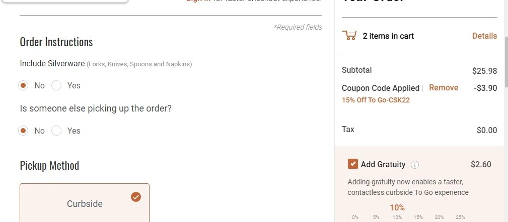 Cheddar's Scratch Kitchen checkout page showing Cheddar's Scratch Kitchen promo code box | Screenshot taken by SimplyCodes community member on Mar 20, 2021