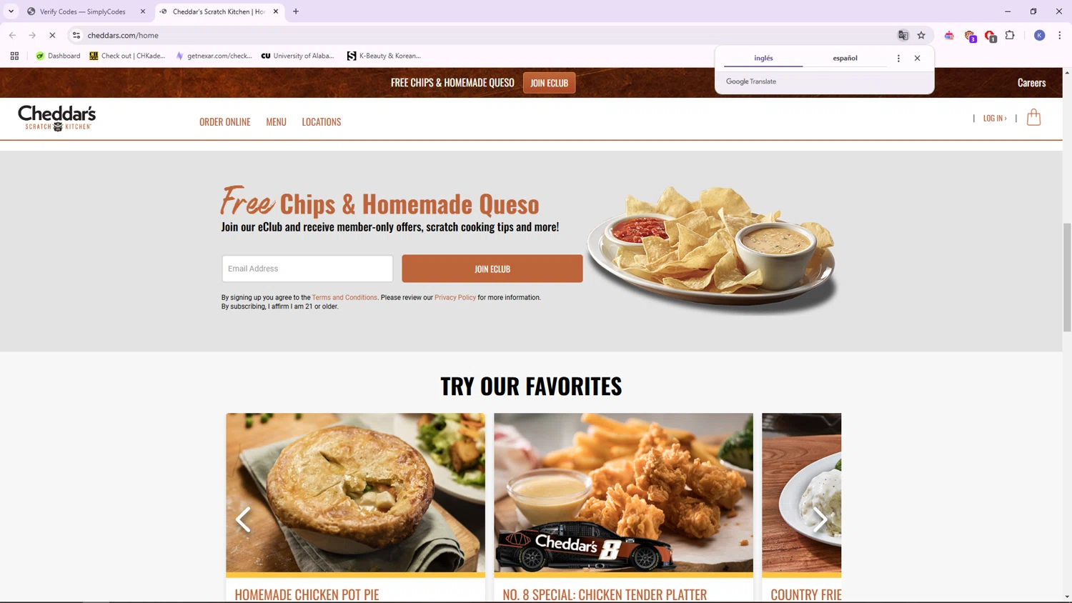 Cheddar's Scratch Kitchen checkout page showing Cheddar's Scratch Kitchen promo code box | Screenshot taken by SimplyCodes community member on Nov 2, 2024