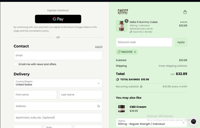 Cheef Botanicals checkout page showing Cheef Botanicals coupon code box | Screenshot taken by SimplyCodes community member on Jul 30, 2025