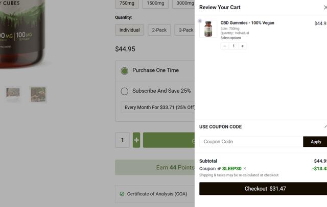 Cheef Botanicals checkout page showing Cheef Botanicals coupon code box | Screenshot taken by SimplyCodes community member on May 29, 2025