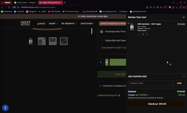 Cheef Botanicals checkout page showing Cheef Botanicals coupon code box | Screenshot taken by SimplyCodes community member on Jun 16, 2025