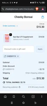 CHEEKY15 coupon verification screenshot