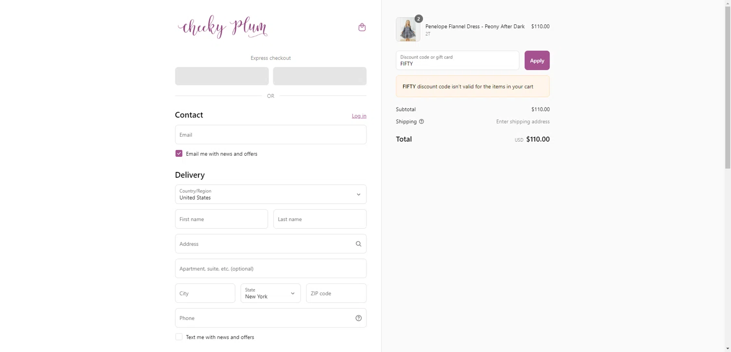 Cheeky Plum discount code screenshot showing code FIFTY applied at Cheeky Plum checkout page. Uploaded by SimplyCodes community member CrownTiger6508 on Aug 10, 2025