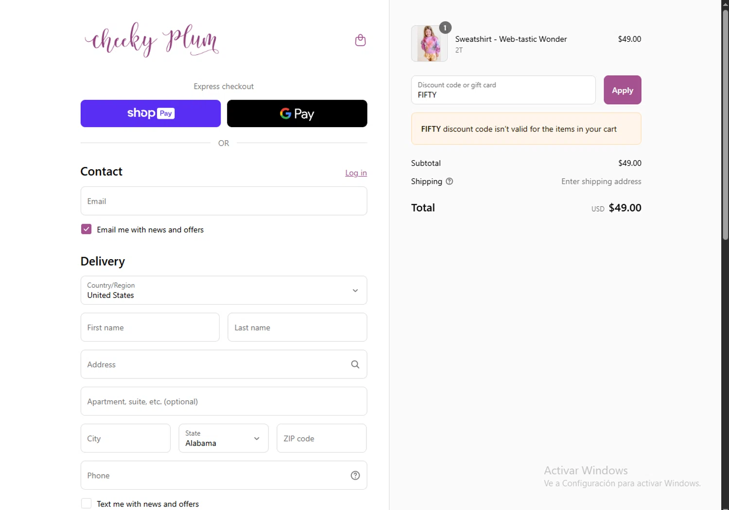 Cheeky Plum discount code screenshot showing code FIFTY applied at Cheeky Plum checkout page. Uploaded by SimplyCodes community member SwiftPhoenix267 on Aug 25, 2025