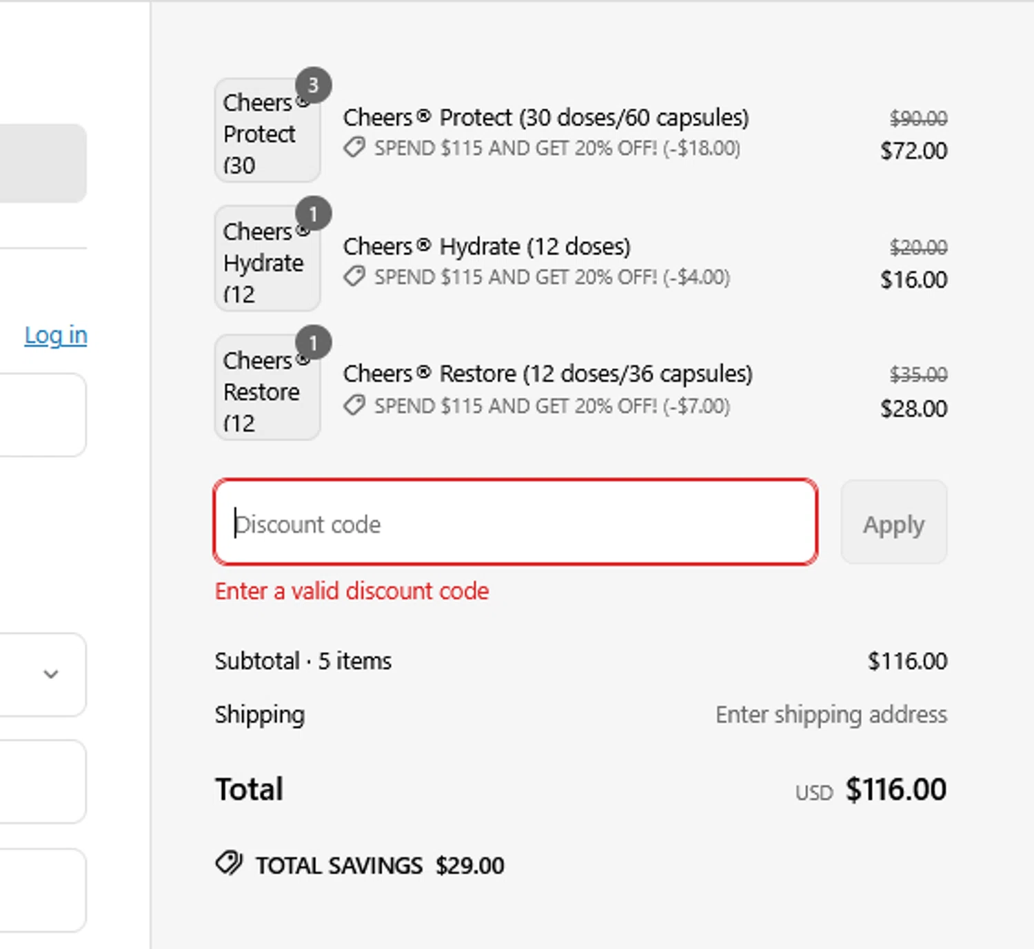 Cheers promo code screenshot showing code LEEANN15 applied at Cheers checkout page. Uploaded by SimplyCodes community member BLUEBLASTOISE on May 5, 2025