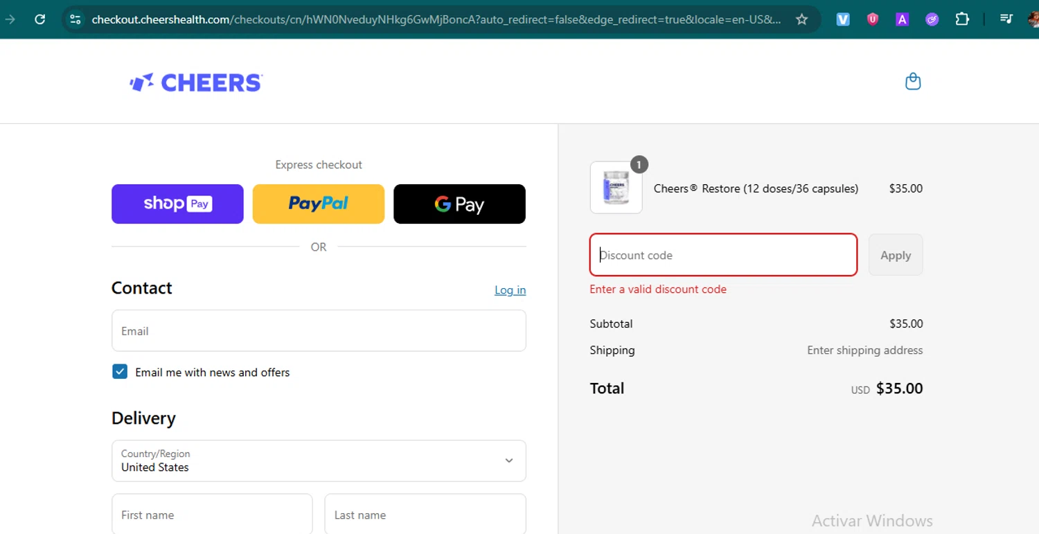 Cheers promo code screenshot showing code July4 applied at Cheers checkout page. Uploaded by SimplyCodes community member samuelgomez2 on Jul 8, 2025