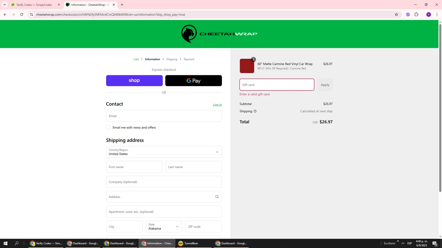 CheetahWrap discount code screenshot showing code CWFIRST5 applied at CheetahWrap checkout page. Uploaded by SimplyCodes community member ukemochi on Sep 6, 2025