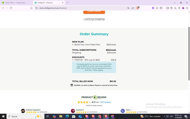 Chefgood checkout page showing Chefgood promo code box | Screenshot taken by SimplyCodes community member on Aug 21, 2025