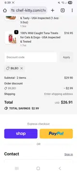 Bilbo coupon verification screenshot