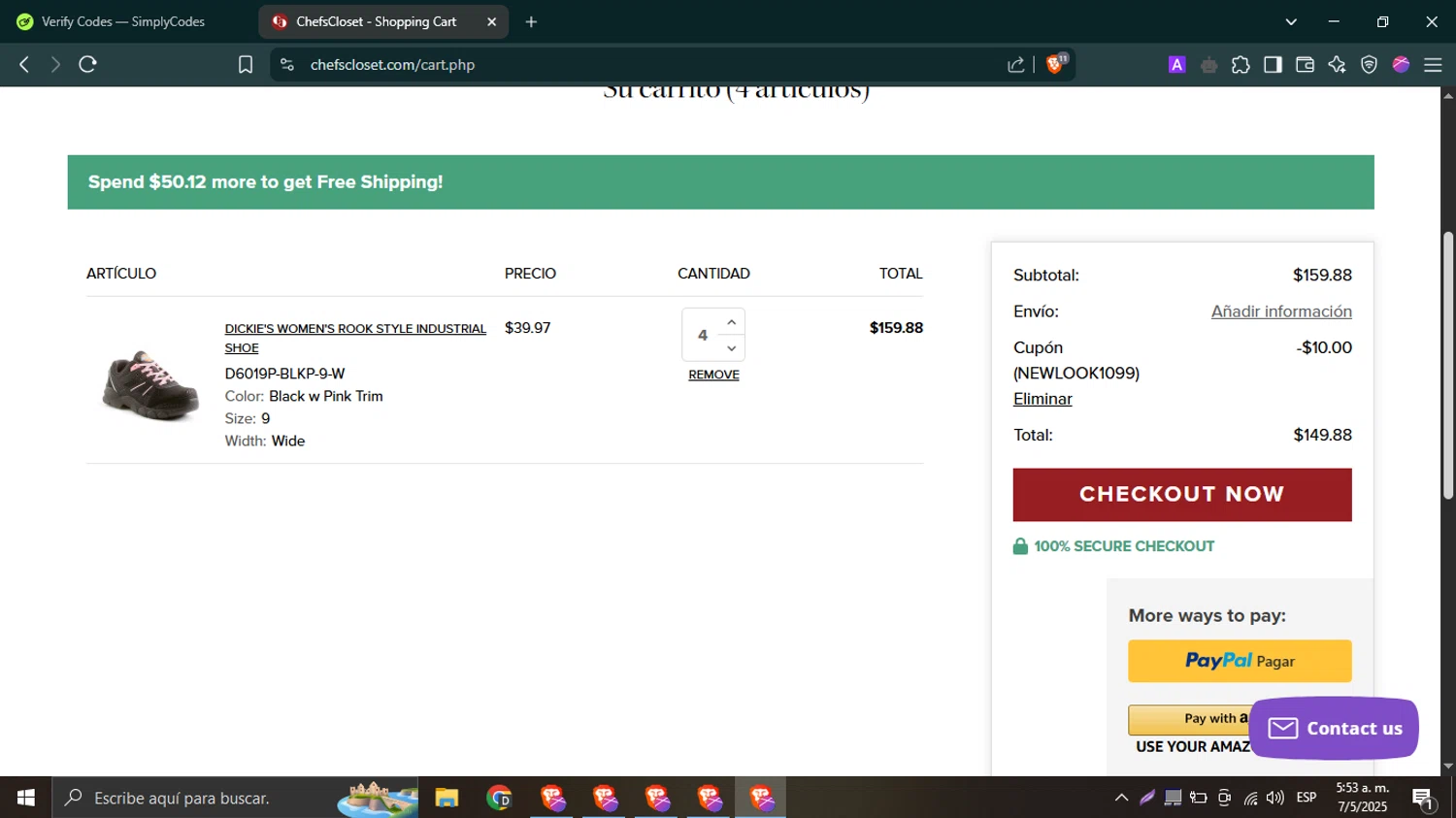 Chefs Closet checkout page showing Chefs Closet promo code box | Screenshot taken by SimplyCodes community member on May 7, 2025