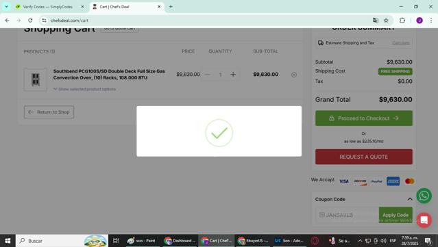 Chefs Deal checkout page showing Chefs Deal discount code box | Screenshot taken by SimplyCodes community member on Jul 28, 2025