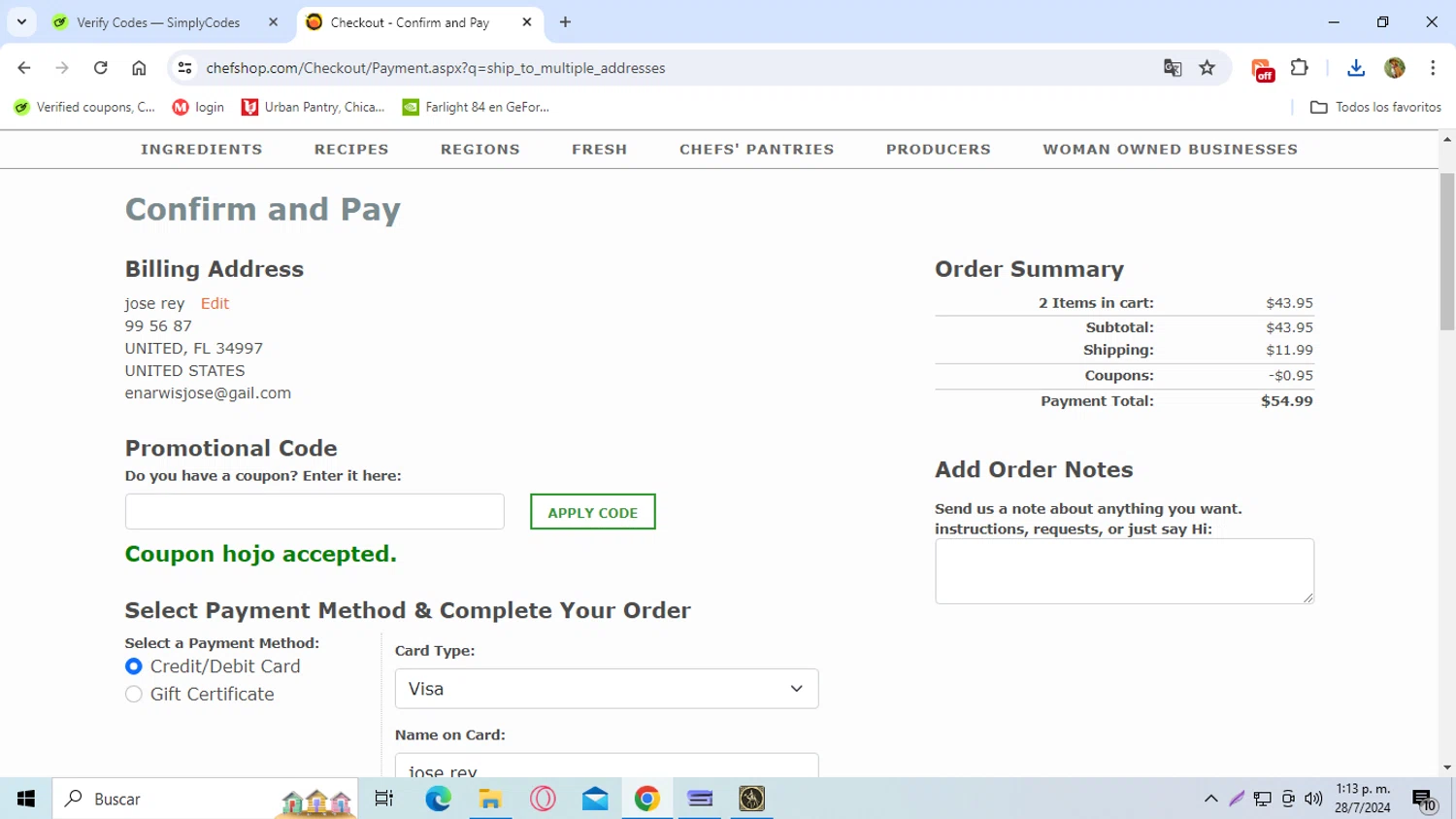 where to use ChefShop promo code box