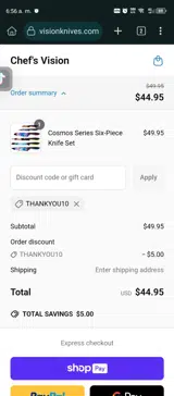 THANKYOU10 coupon verification screenshot