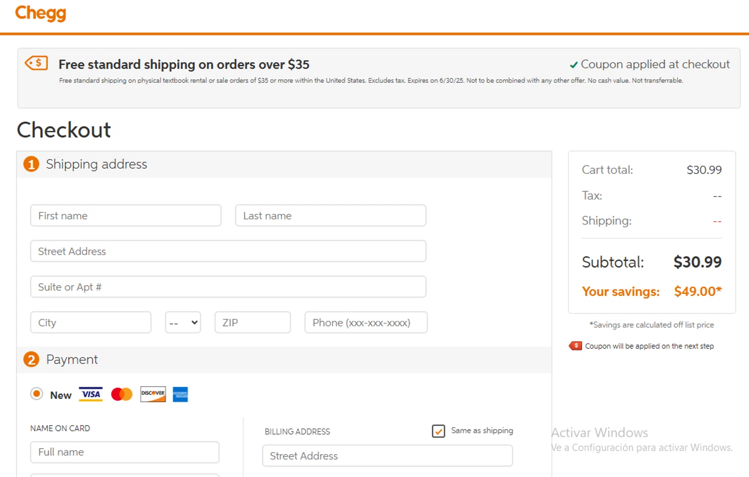 Chegg discount code screenshot showing code C62LMHT applied at Chegg checkout page. Uploaded by SimplyCodes community member Gary_23 on Jun 28, 2025