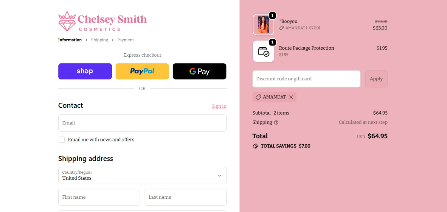 Chelsey Smith Crowns promo code screenshot showing code AMANDAT applied at Chelsey Smith Crowns checkout page. Uploaded by SimplyCodes community member juanisaac on Oct 6, 2025