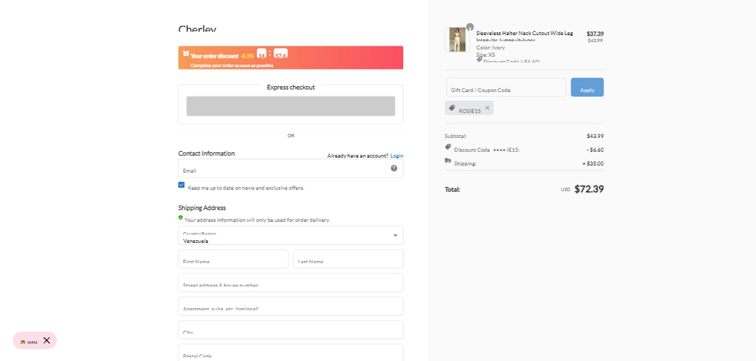 where to use Cherley promo code box