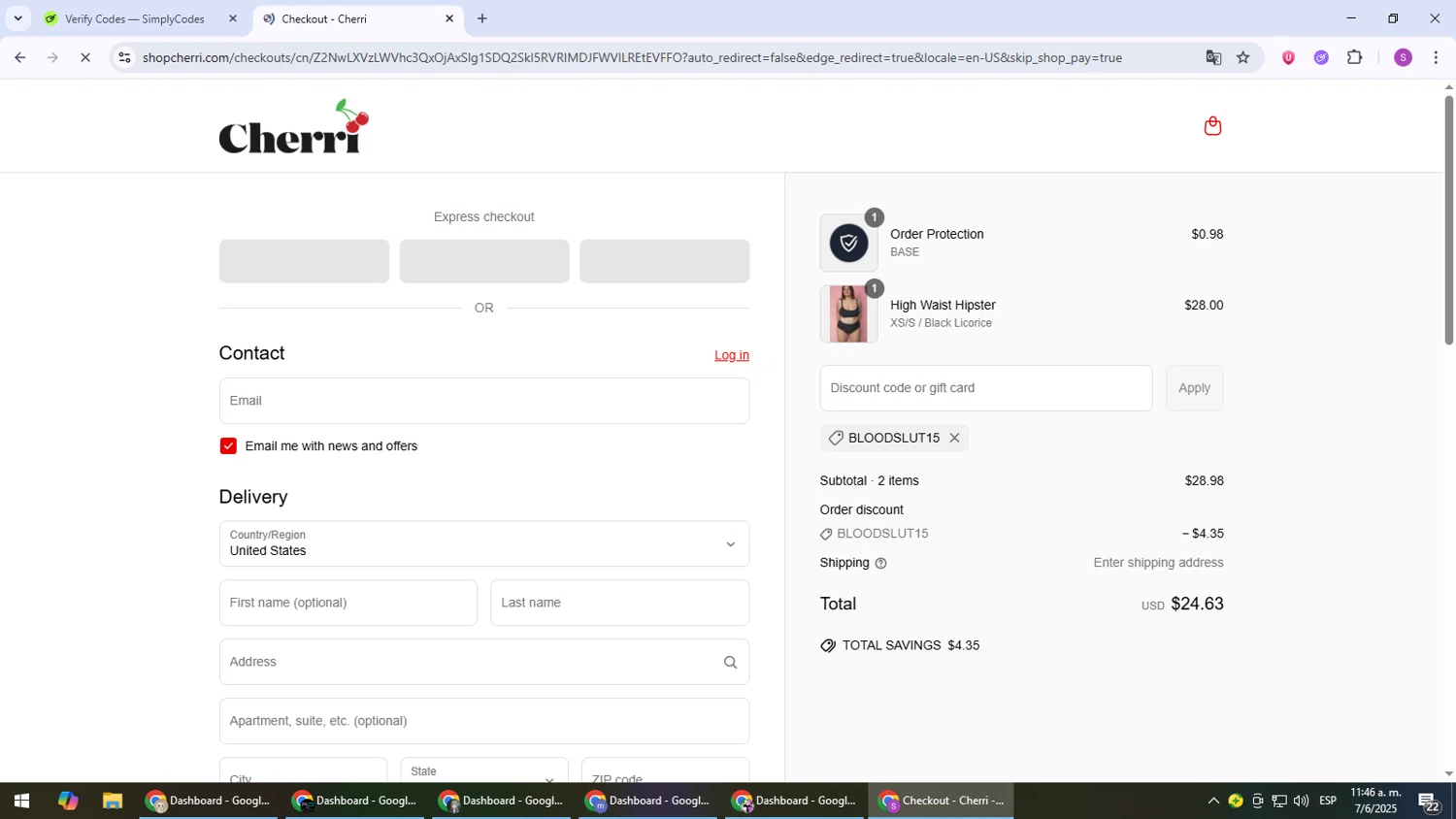 Cherri promo code screenshot showing code BLOODSLUT15 applied at Cherri checkout page. Uploaded by SimplyCodes community member Son_Goku on Jun 7, 2025