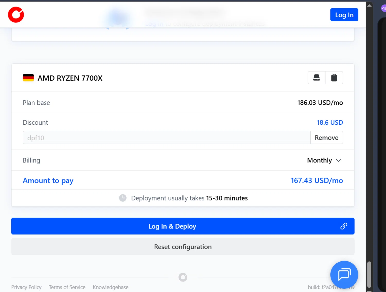 Cherry Servers discount code screenshot showing code DPF10 applied at Cherry Servers checkout page. Uploaded by SimplyCodes community member ValiantLion5897 on Nov 2, 2025