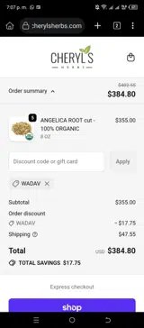 Cheryls Herbs coupon verification screenshot