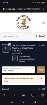 WELCOME10 coupon verification screenshot