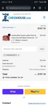CHESS4LIFE15 coupon verification screenshot
