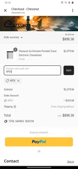 APEX coupon verification screenshot